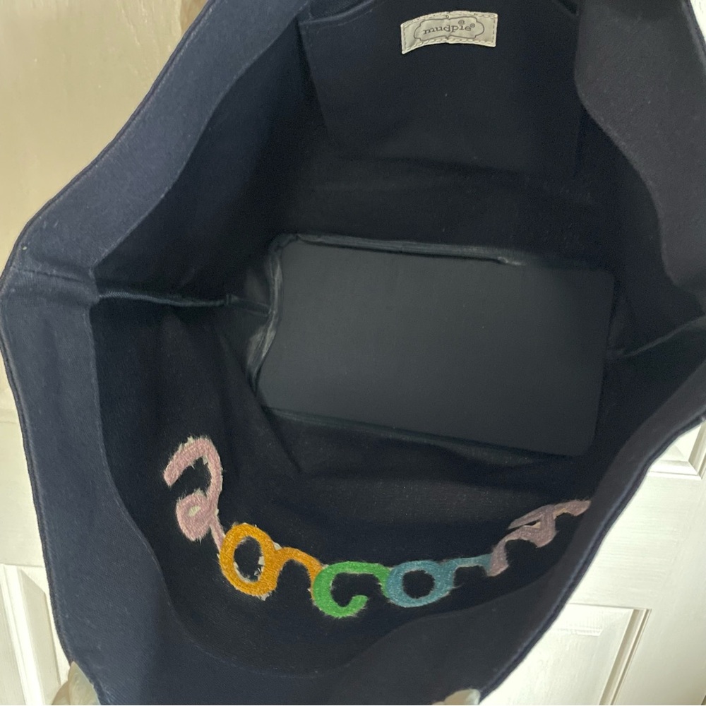 Mud Pie Vacay Boucle Word Tote Navy - Picture 5 of 6